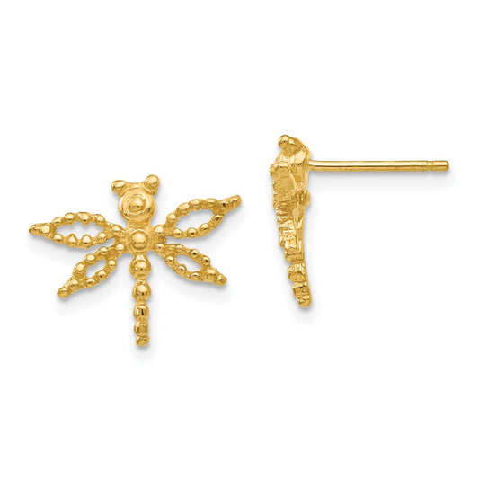 14K Yellow Gold Dragonfly Post Earrings