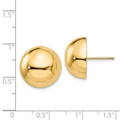 14K Yellow Gold Polished 16mm Half Ball Post Earrings