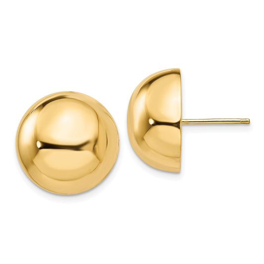 14K Yellow Gold Polished 16mm Half Ball Post Earrings