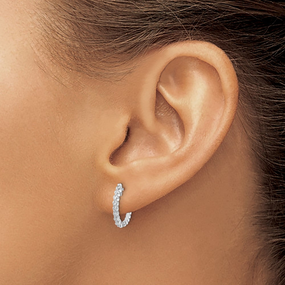 14K White Gold AA Diamond Hinged Hoop Earrings