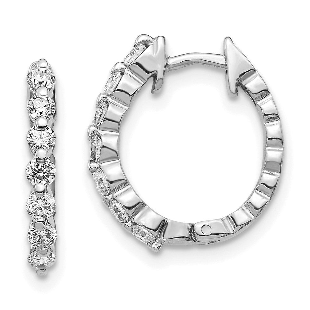 14K White Gold AA Diamond Hinged Hoop Earrings