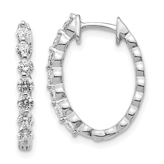 14K White Gold AA Diamond Hinged Hoop Earrings