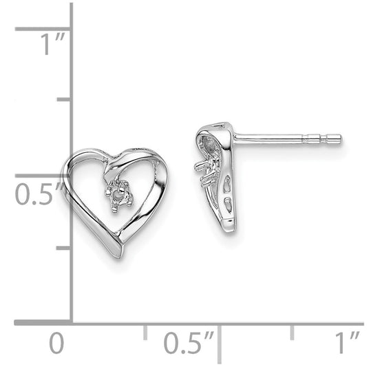 14K White Gold AA Diamond Heart Post Earrings