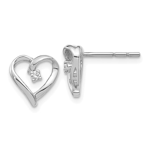 14K White Gold AA Diamond Heart Post Earrings