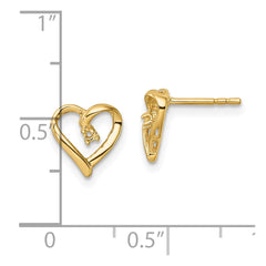 14K Yellow Gold AA Diamond Heart Post Earrings