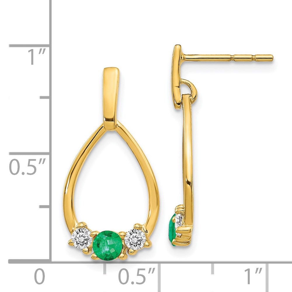 14K Yellow Gold Emerald and White Sapphire Post Dangle Earrings