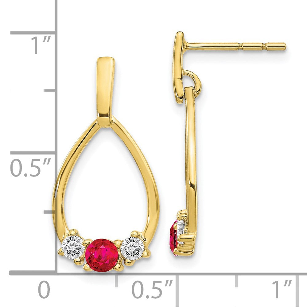 10K Yellow Gold AF. Ruby and White Sapphire Post Dangle Earrings