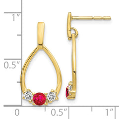 10K Yellow Gold AF. Ruby and White Sapphire Post Dangle Earrings