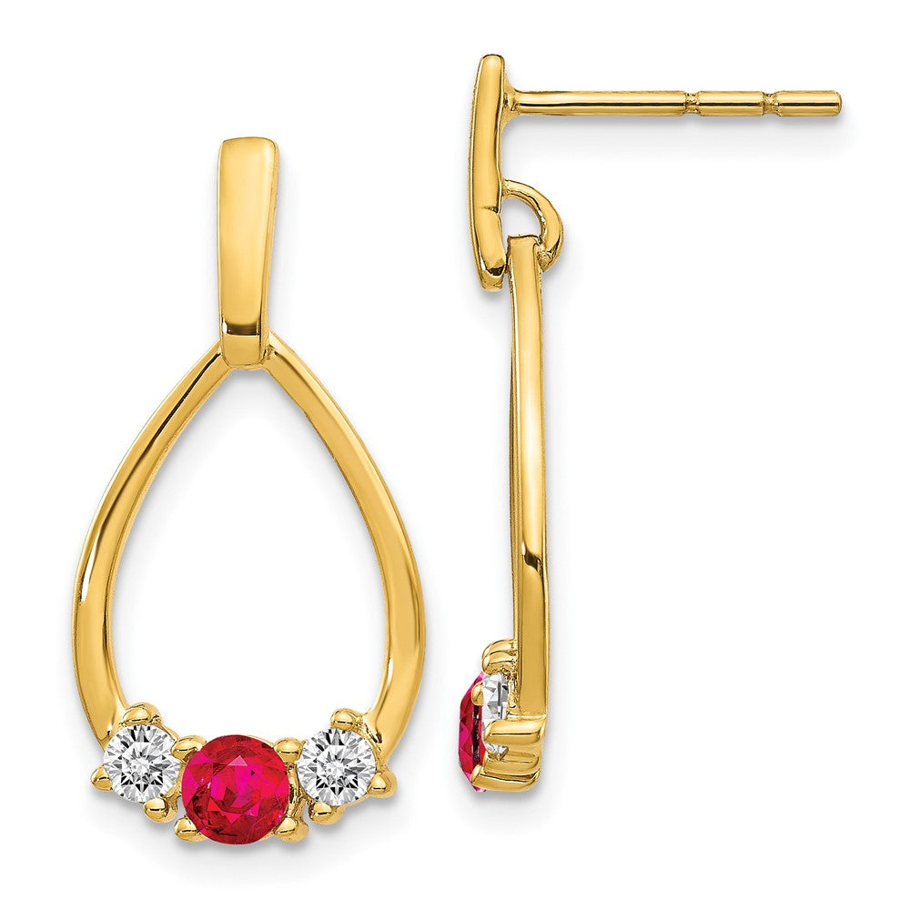 10K Yellow Gold AF. Ruby and White Sapphire Post Dangle Earrings