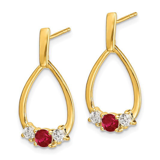 14K Yellow Gold Ruby and White Sapphire Post Dangle Earrings