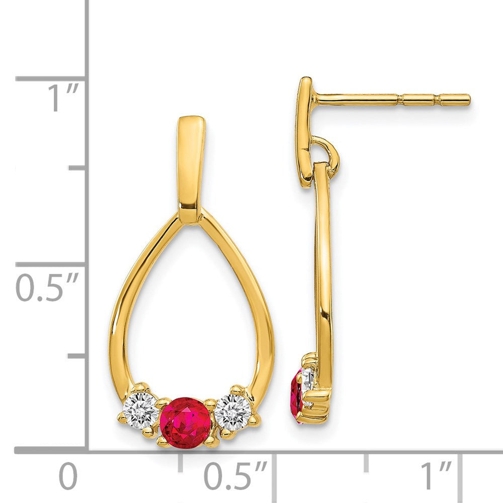 14K Yellow Gold Ruby and White Sapphire Post Dangle Earrings