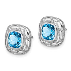 Rhodium-plated Sterling Silver Blue Topaz Post Earrings