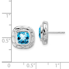 Rhodium-plated Sterling Silver Blue Topaz Post Earrings