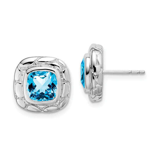 Rhodium-plated Sterling Silver Blue Topaz Post Earrings