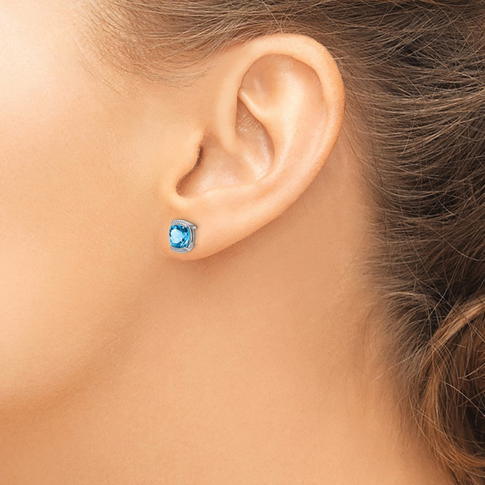 14K White Gold Blue Topaz Stud Earrings