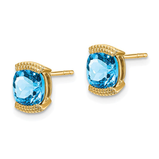 14K Yellow Gold Blue Topaz Stud Earrings