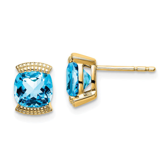 14K Yellow Gold Blue Topaz Stud Earrings