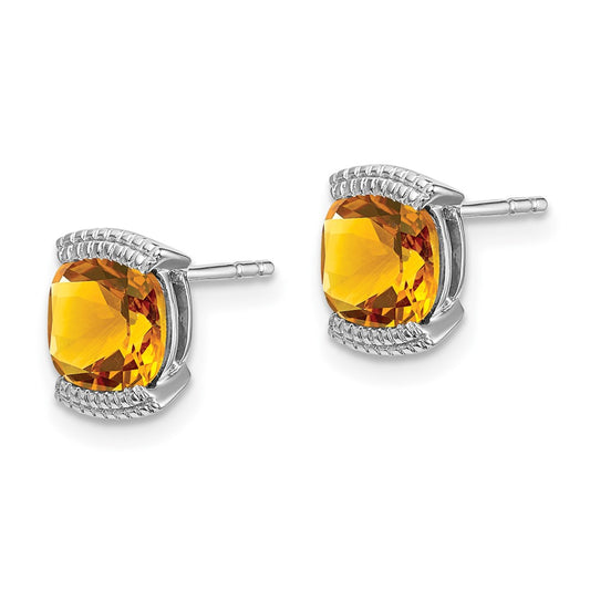 14K White Gold Citrine Stud Earrings