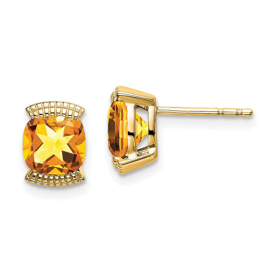 14K Yellow Gold Citrine Stud Earrings