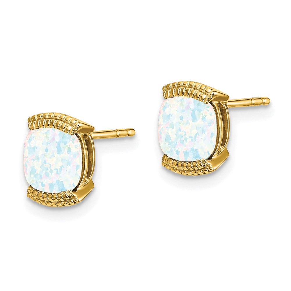 14K Yellow Gold Created Opal Stud Earrings