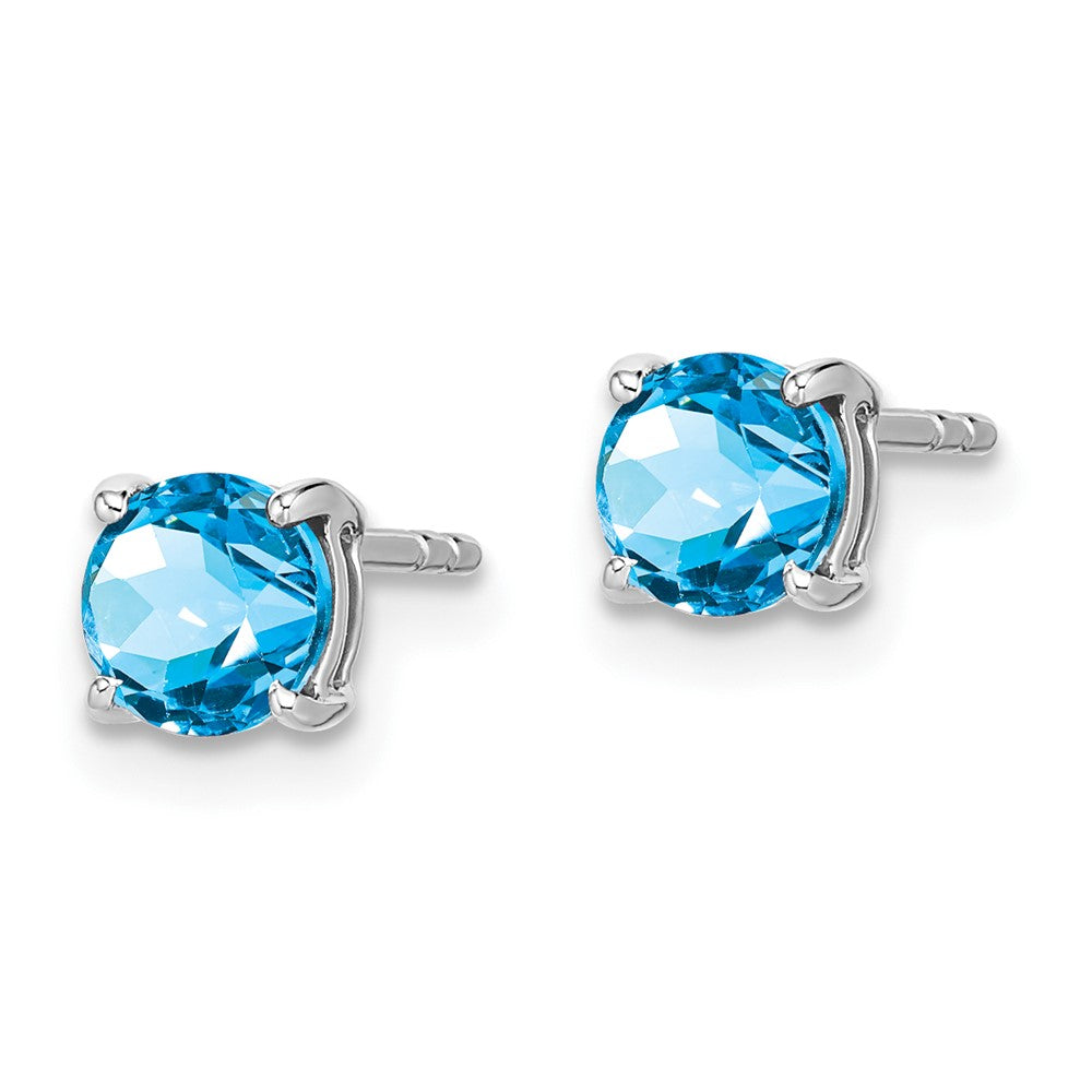 14K White Gold Round Blue Topaz Earrings