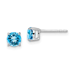 14K White Gold Round Blue Topaz Earrings