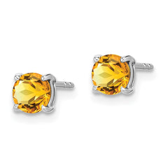 14K White Gold Round Citrine Earrings