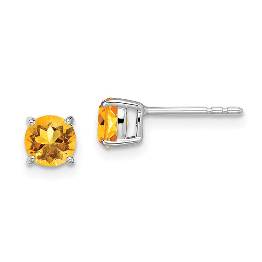 14K White Gold Round Citrine Earrings