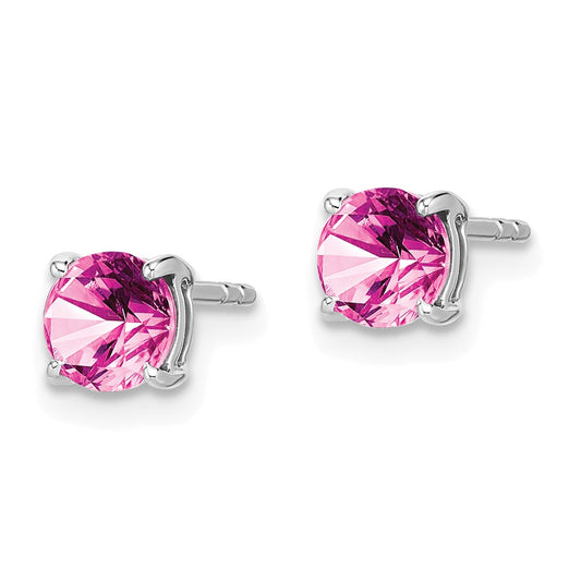 14K White Gold Round Created Pink Sapphire Earrings