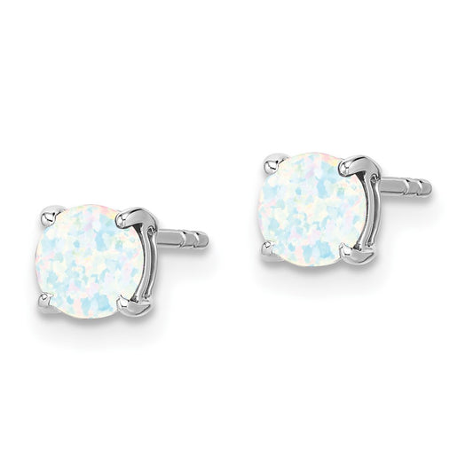 14K White Gold Round Created Opal Earrings