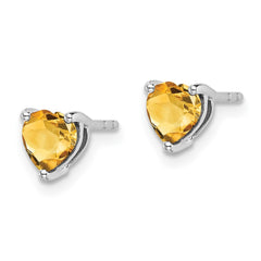 14K White Gold Heart Citrine Earrings