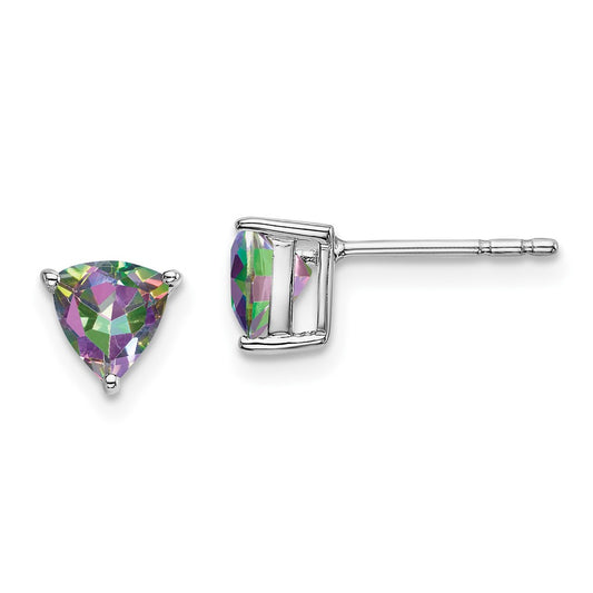 14K White Gold Trillion Mystic Fire Topaz Earrings