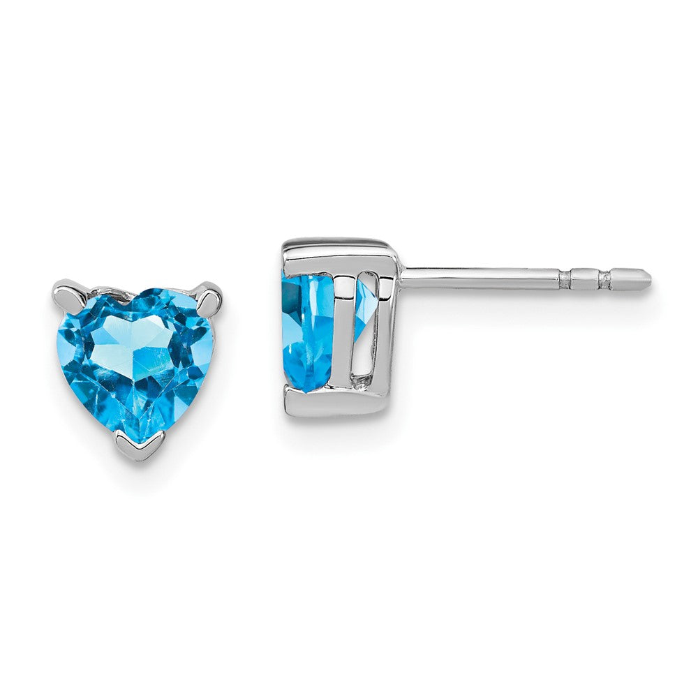 14K White Gold Heart Blue Topaz Earrings