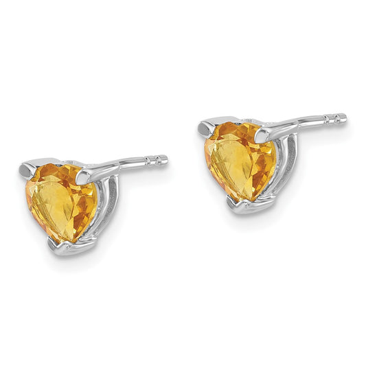 14K White Gold Heart Citrine Earrings