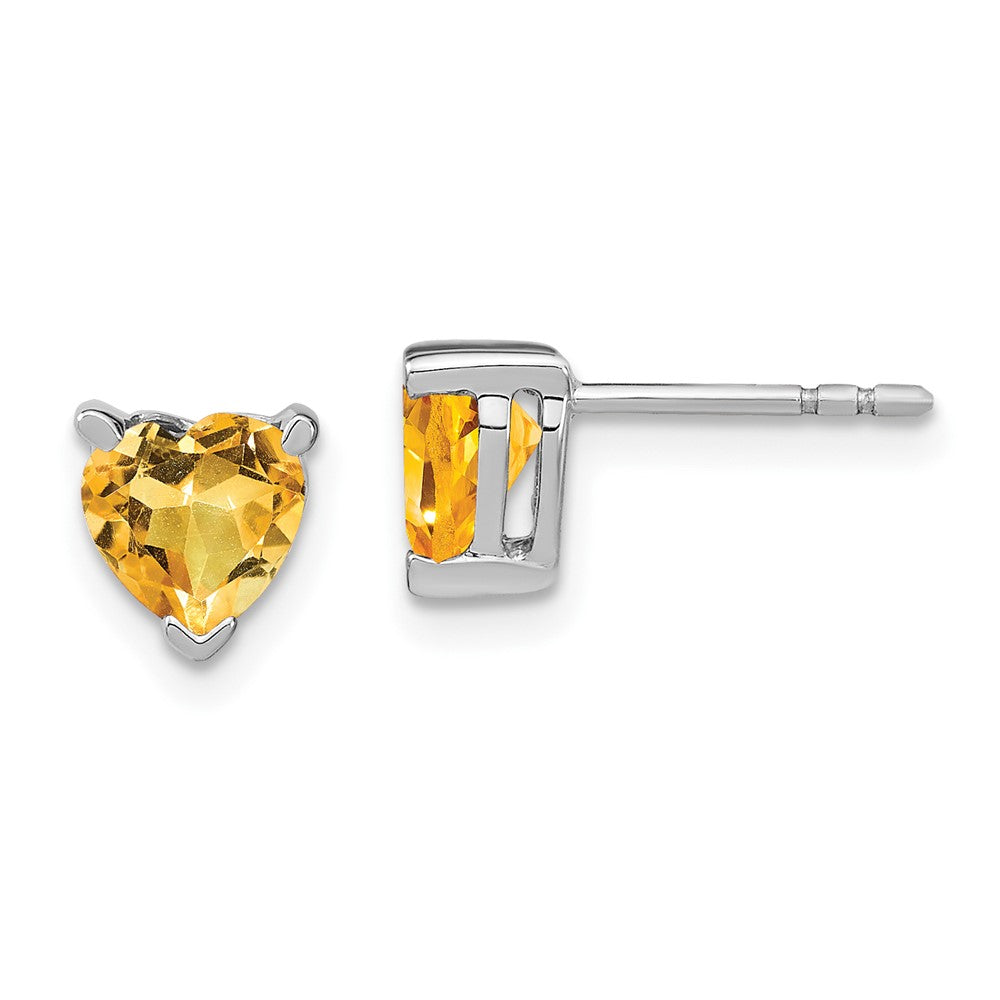 14K White Gold Heart Citrine Earrings