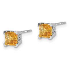 14K White Gold Square Citrine Earrings