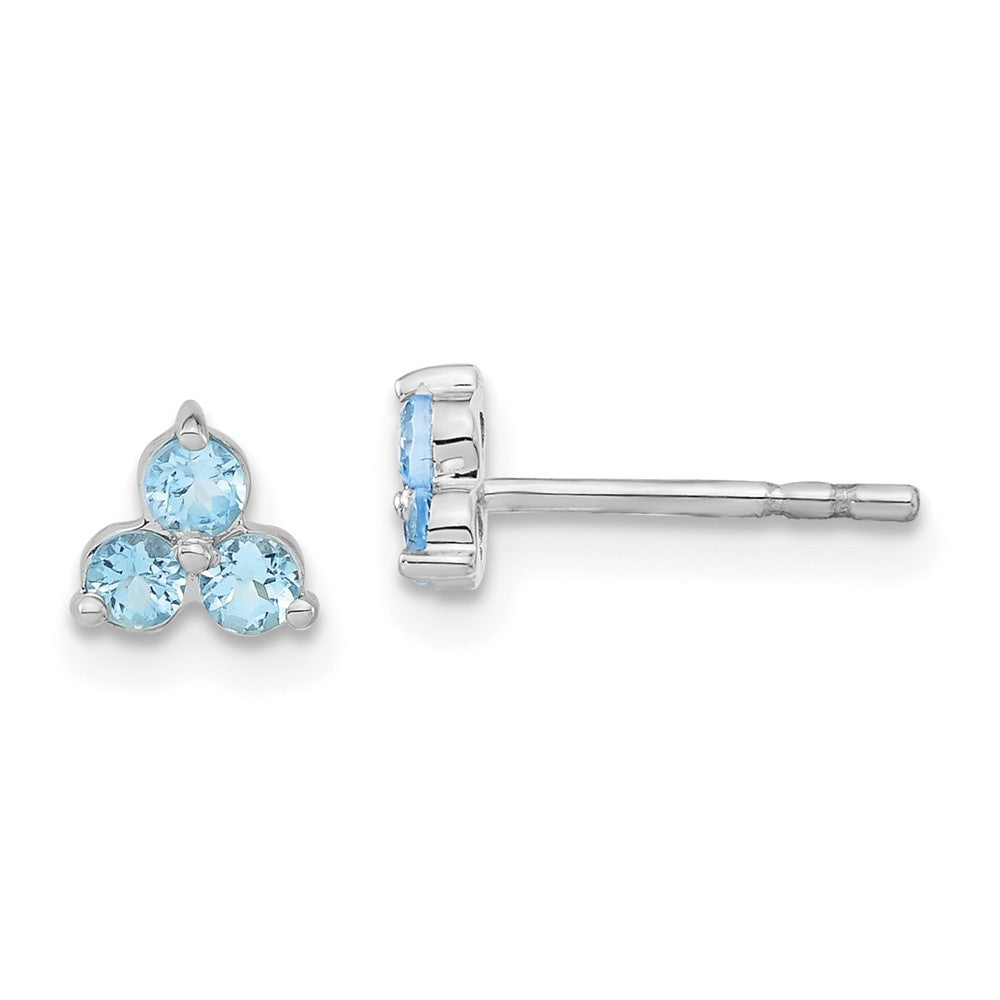 14K White Gold 3-stone Blue Topaz Triangle Earrings