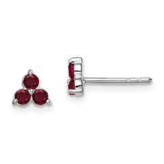 14K White Gold 3-stone Created Ruby Triangle Earrings