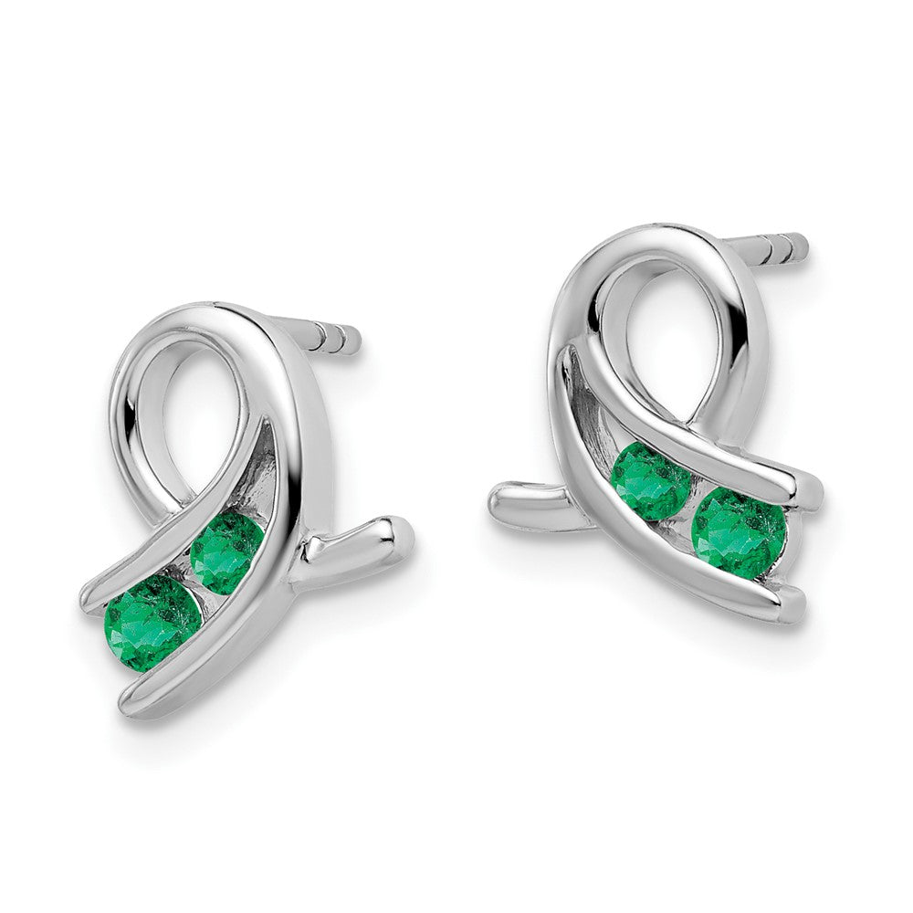 14K White Gold Created Emerald Earrings