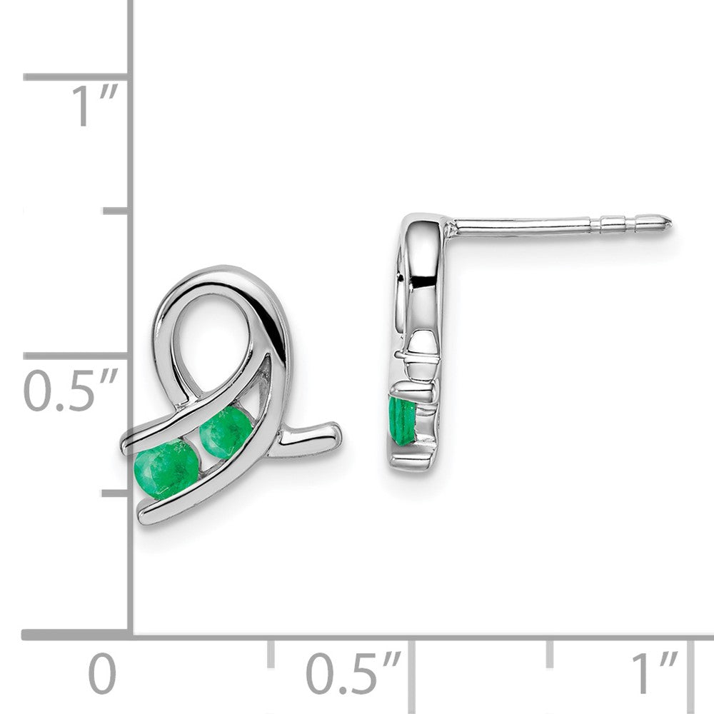 14K White Gold Created Emerald Earrings