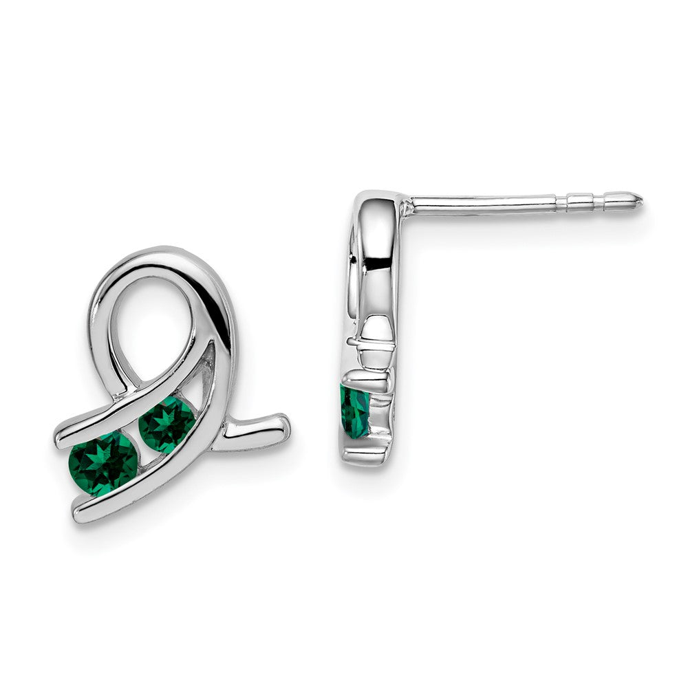 14K White Gold Created Emerald Earrings