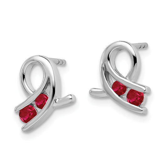 14K White Gold Created Ruby Earrings