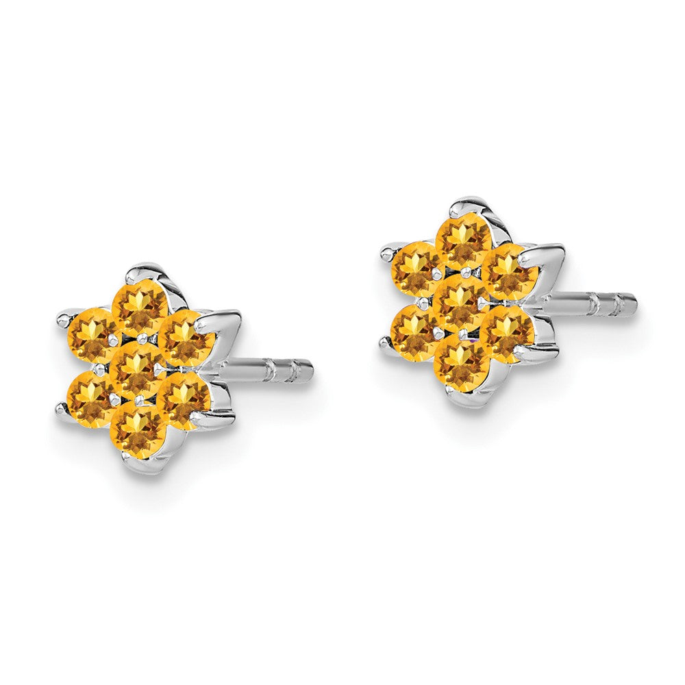 14K White Gold Citrine Floral Post Earrings