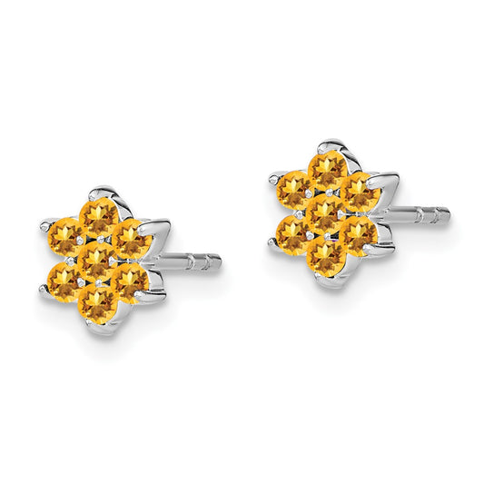 14K White Gold Citrine Floral Post Earrings