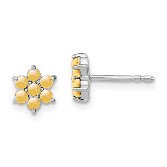 14K White Gold Citrine Floral Post Earrings