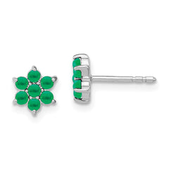 14K White Gold Emerald Floral Post Earrings