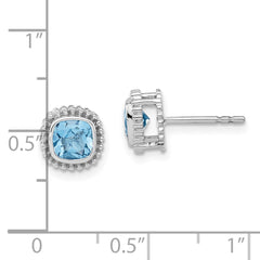 10K White Gold Cushion Blue Topaz Earrings