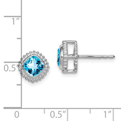 14K White Gold Cushion Blue Topaz Earrings