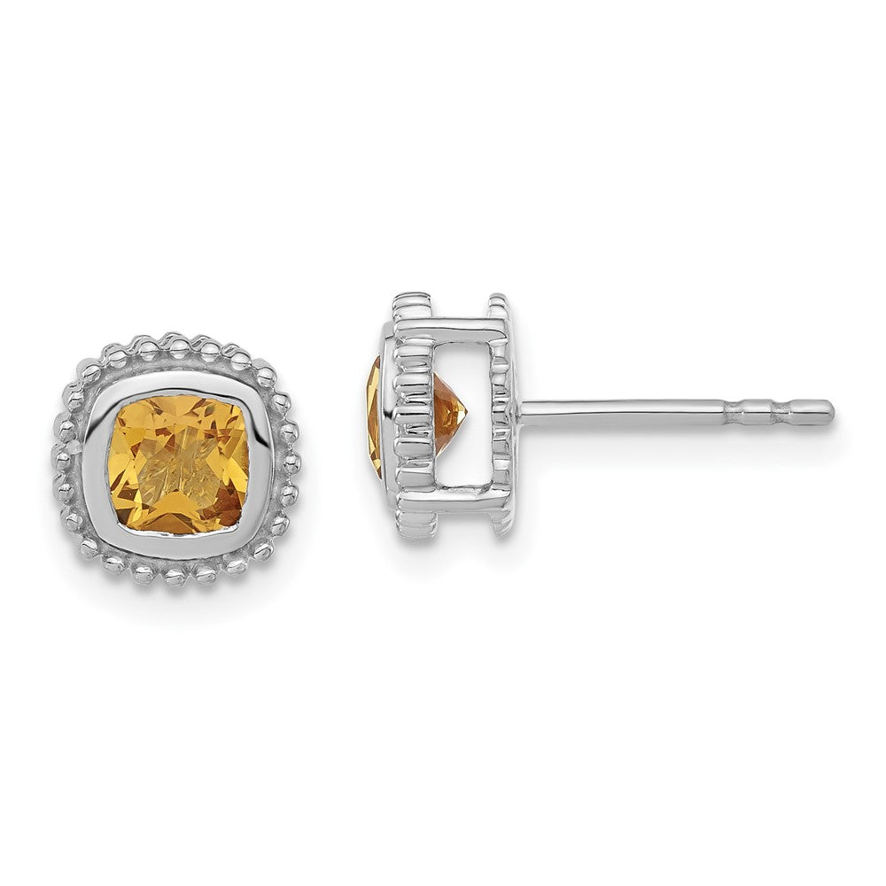 10K White Gold Cushion Citrine Earrings