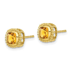 10K Yellow Gold Cushion Citrine Earrings